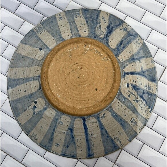 Hand Thrown Pottery Bowl Matte Signed Blue Made In North Carolina Farmhouse - Picture 8 of 12